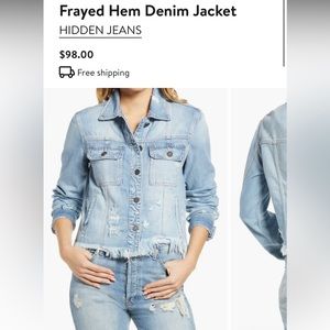 NWOT Hidden Jeans Frayed Hem Denim Jacket